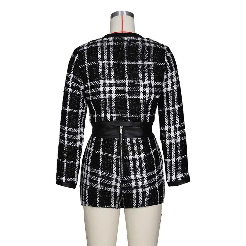 new arrival fall clothing plaid jacket and short pant 2 piece set women outfit
