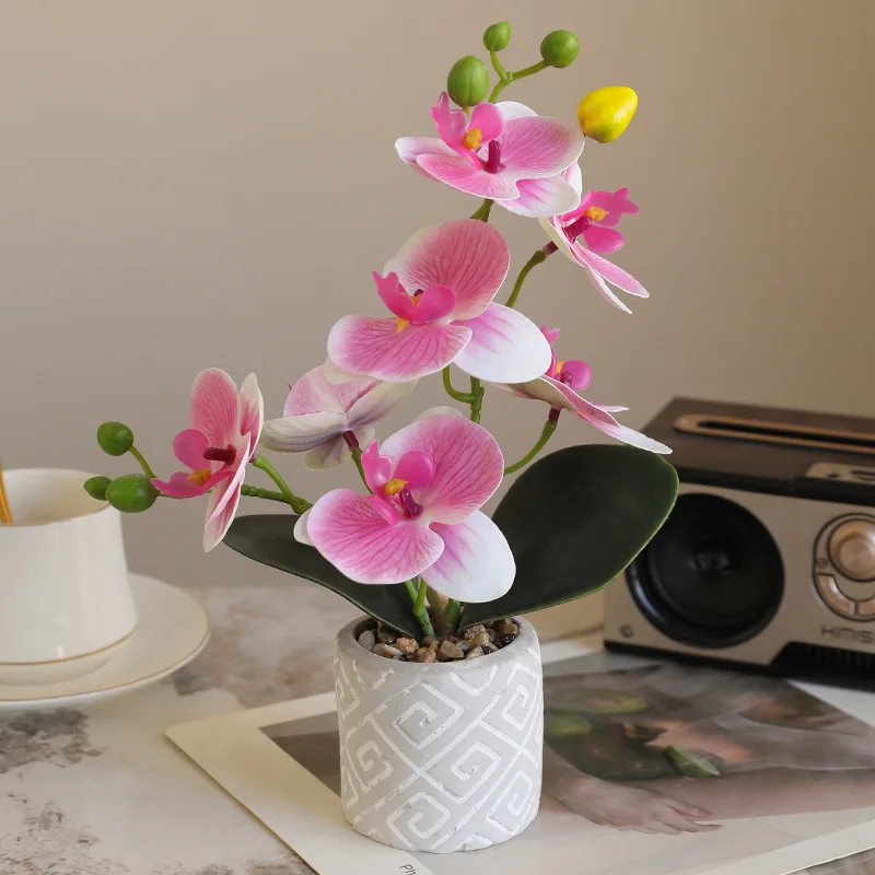 Artificial Orchid Flower with Pretty Ceramic Vase Faux Orchid Phalaenopsis Arrangement for Wedding Indoor and Outdoor Decoration