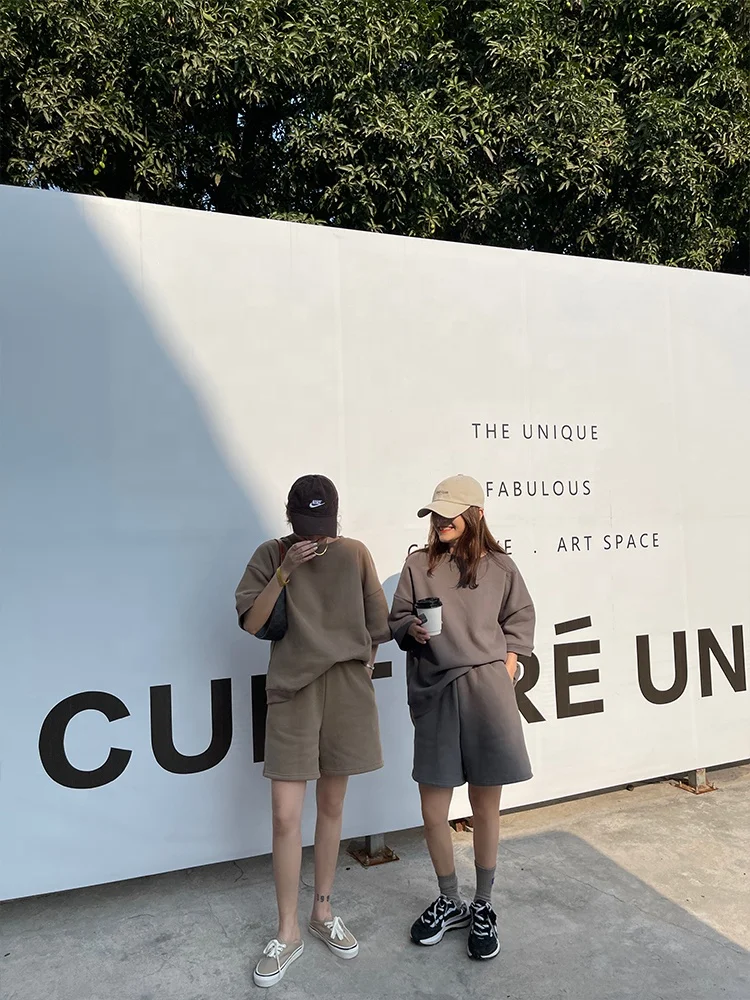 2022 Summer custom casual 2 piece set women hoodies high quality cotton short two piece set women clothing