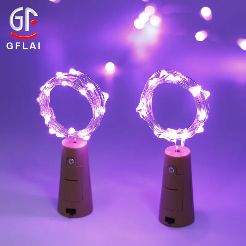 
China Supplier Outdoor Garland Lights 2M 20LED Solar Powered Wine Bottle Cork Shaped LED Copper Wire String 