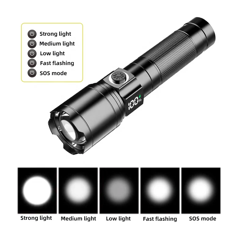 High lumen built-in battery USB rechargeable tactical portable zoom white laser chip flashlight outdoor camping