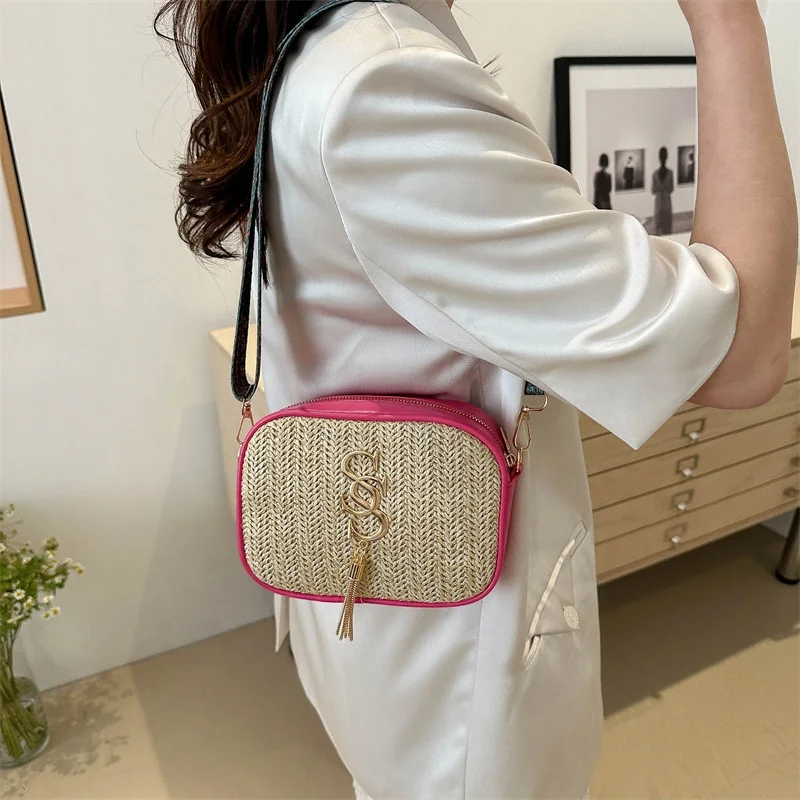 New Arrival Summer Braided Straw Crossbody Bag Rattan Woven Beach Travel Shoulder Bag