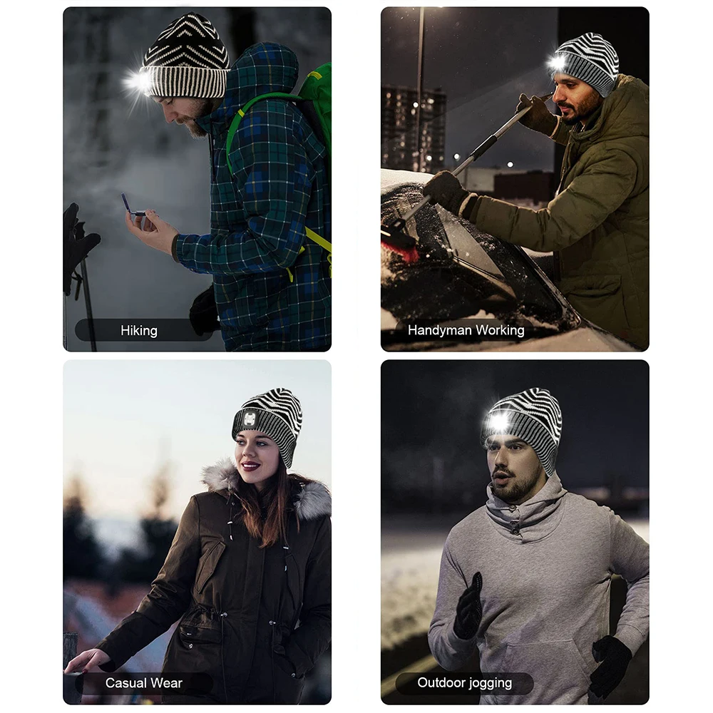 High Quality Outdoor Winter Night Warm USB Rechargeable Led Lighting Unisex Knitted Beanie Headlamp Cap Hot Sale