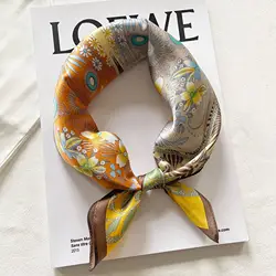 Small square 53x53 real silk digital printing bandana spring and summer thin temperament neck scarf