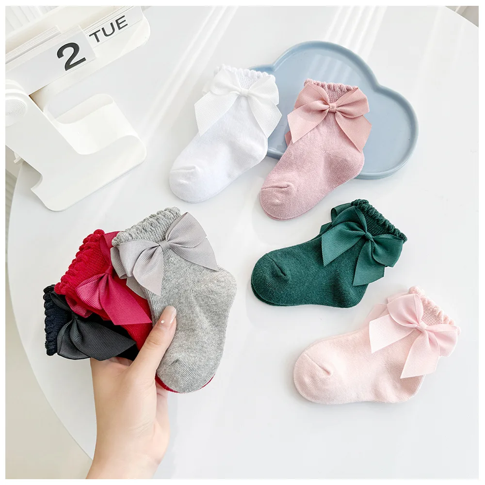 0-4 Years Baby Spanish Big Bow Knot Socks Spring 12 Pairs Fall Lolita Court Style Infant Princess Cotton Crew Pop Girl Sock