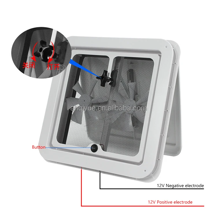 12V RV Trailer Roof Fan Vent ABS Manual Roof Hatch with Two Exhaust Fan 350x350mm