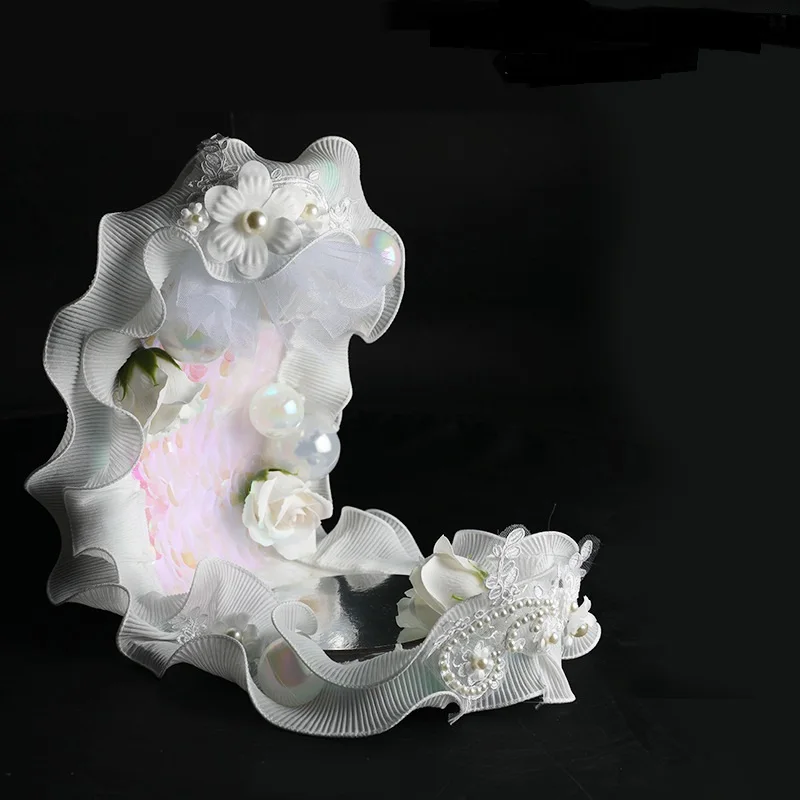 Handmade beautiful romantic lace moon boat theme birthday cake ornaments decoration