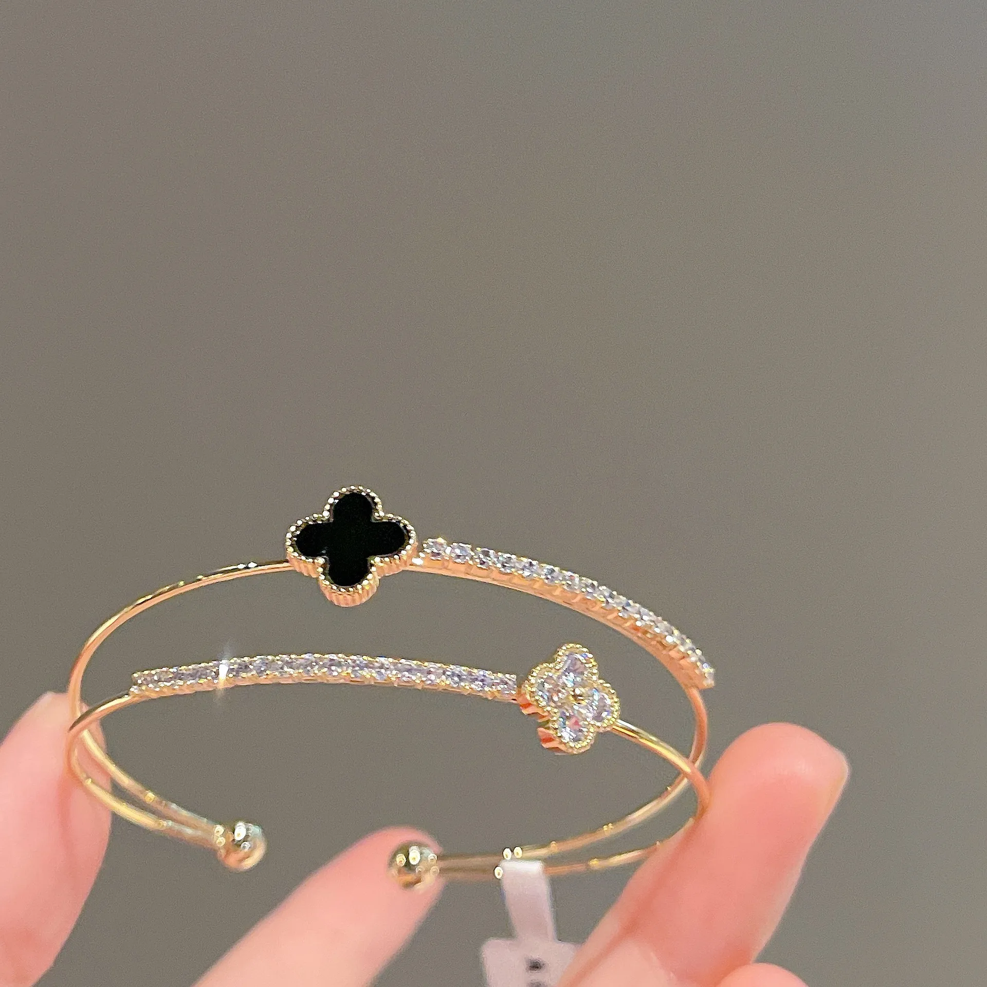 WY Hot Selling Double Layer Zircon Flower Clover Jewelry 14k Gold Plated Fashion Jewelry Bracelet Van Cleef Bracelet Homme