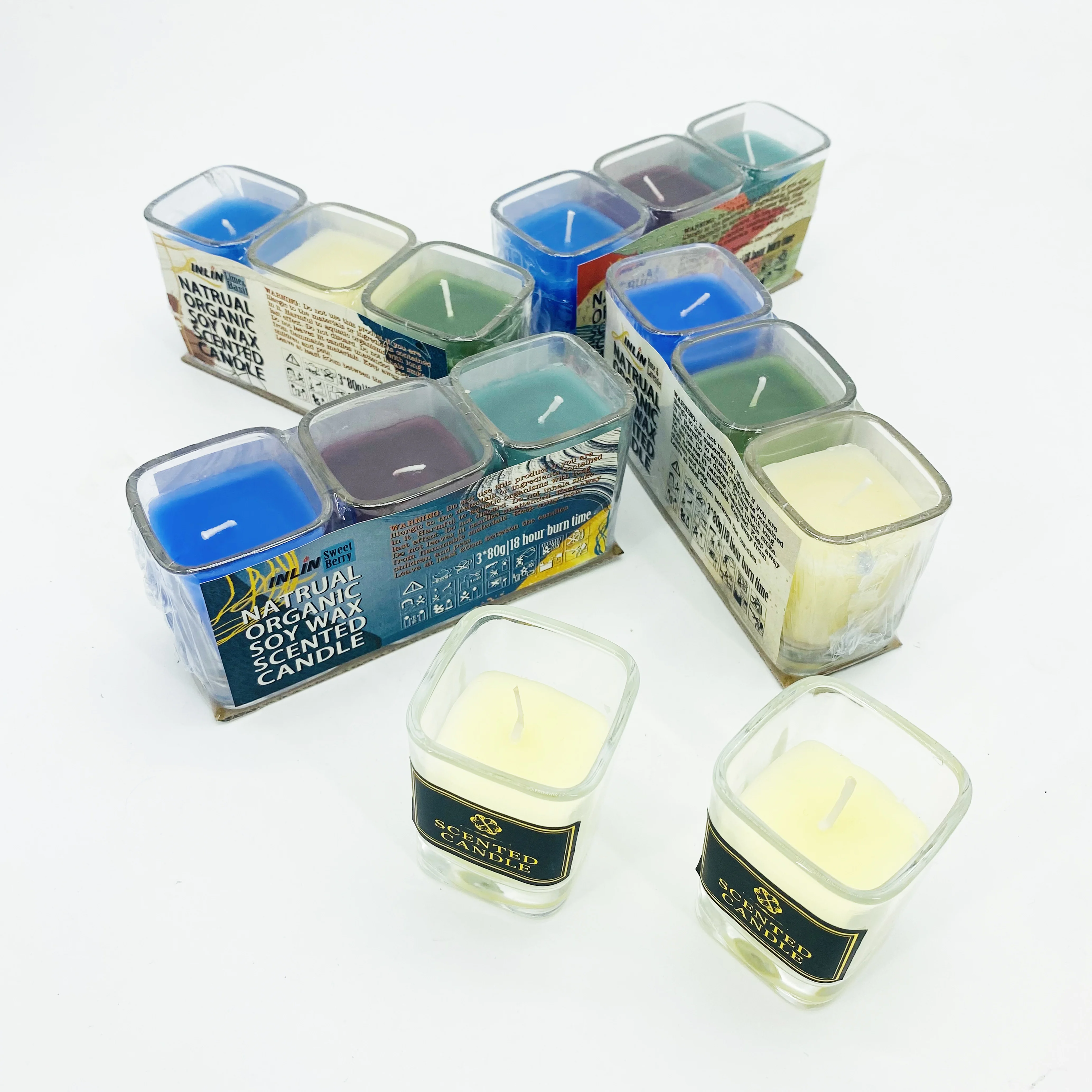 Custom Cheap Price Private Label Crystal Square Glass Jar Strong Scent Factory Custom Aromatherapy Paraffin  Wax Scented Candle