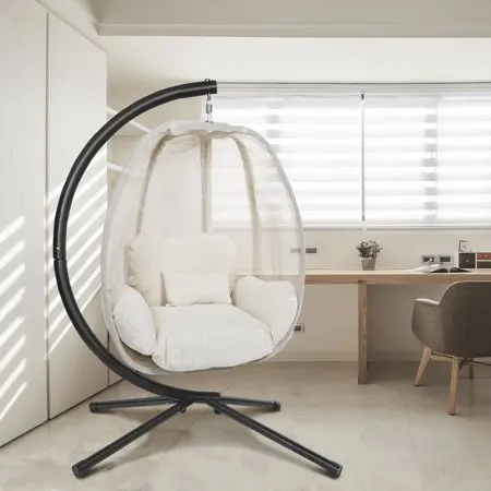 Outdoor Garden Balcony Textilener Teslin Fabric Swing Hanging Egg Chair with Stand