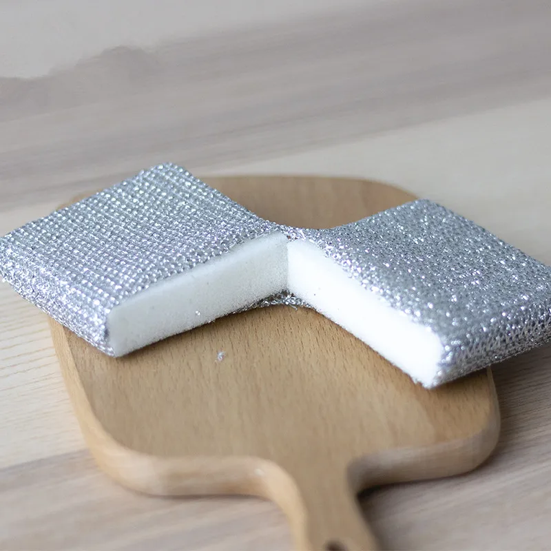 Custom Scrub Sponges Kitchen Dish Washing Dishes Non Scratch Heavy Duty Safe Durable Strong Cleaning Silver Scouring Pads