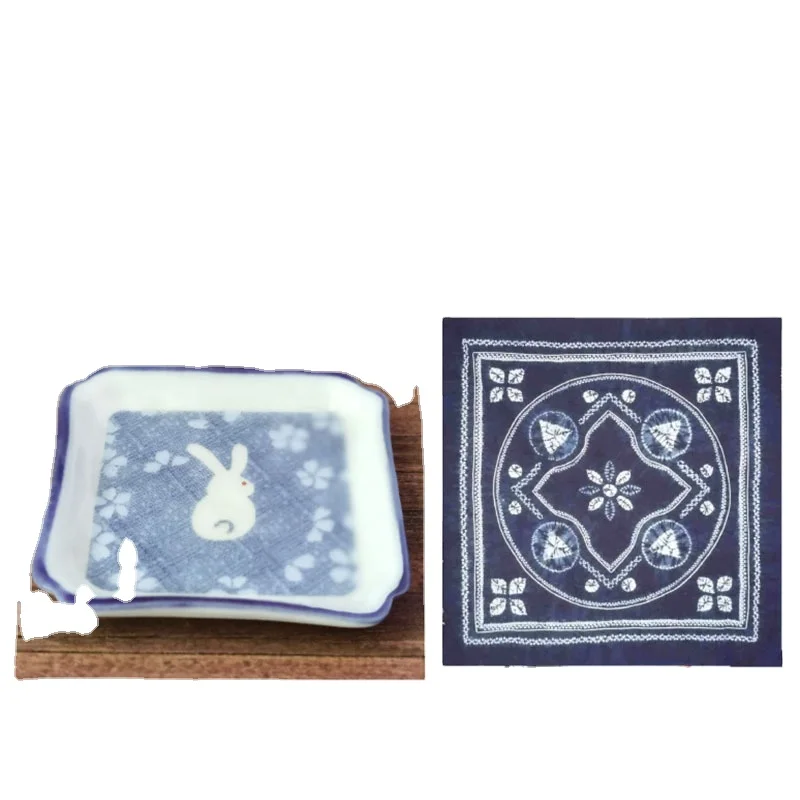 Dollhouse Miniature 1:12 Scale Ceramic Plate Kitchen Nostalgic Batik Rabbit Plate Toy Miniature Doll Furniture Furnishings