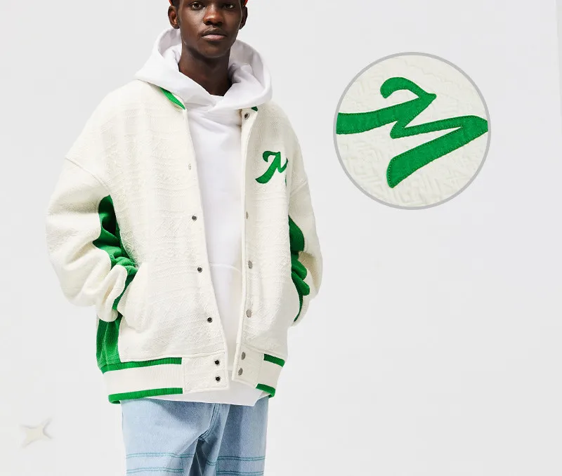 500 g geometric jacquard contrasting lapel applique baseball uniform autumn new  embroidered jacket