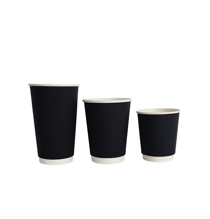 4oz 8oz 16oz Disposable double wall custom logo all black hot coffee paper cup with PS lid