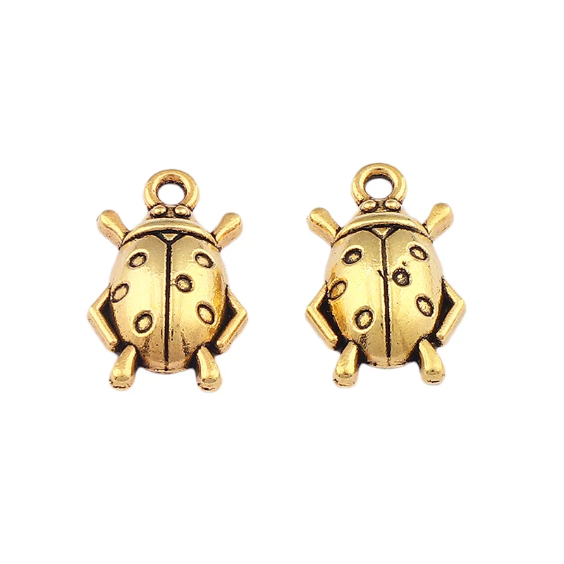 Antique Gold Plated Ladybird Beetle Lady Bug Scarab Insect Charms Pendants for Jewelry Making 18x11mm