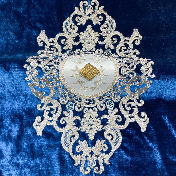 Factory Hot Sale Flower Upholstery Fabric Luxurious Moroccan Style Bead Embroidery Velvet Fabric for Sofa