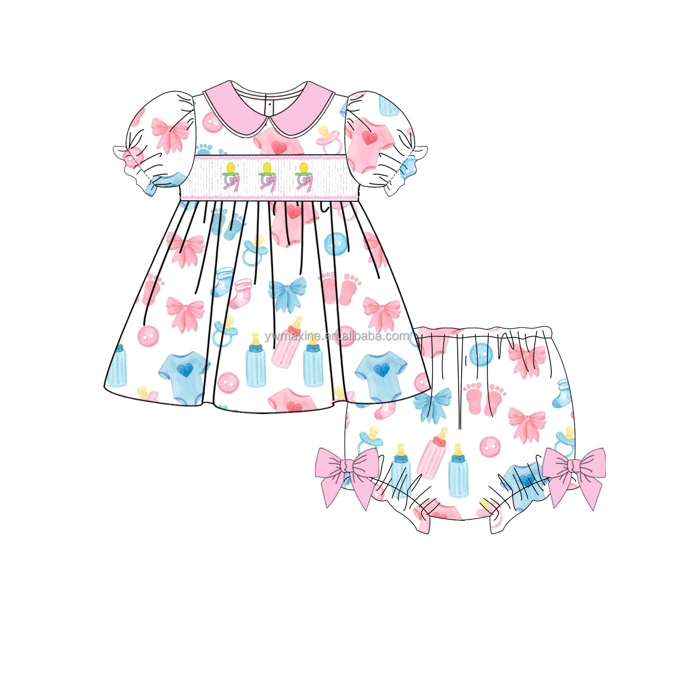 Maxine Children Clothing Sets Summer Boutique Baby Girl Causal Dresses Toddler Smocked Dress