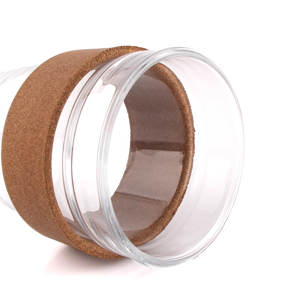 
Borosilicate Glass 12oz Reusable Travel Toughened Glass Cup With Natural Cork Band Glass Coffee Cup 