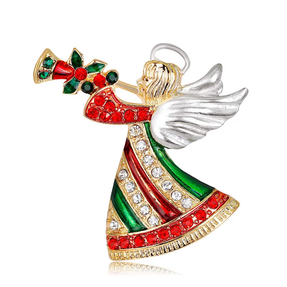 Cartoon Christmas Series Brooch Snowman Angel Blowing Trumpet Christmas Decoration Gift Ladies Corsage Brooch