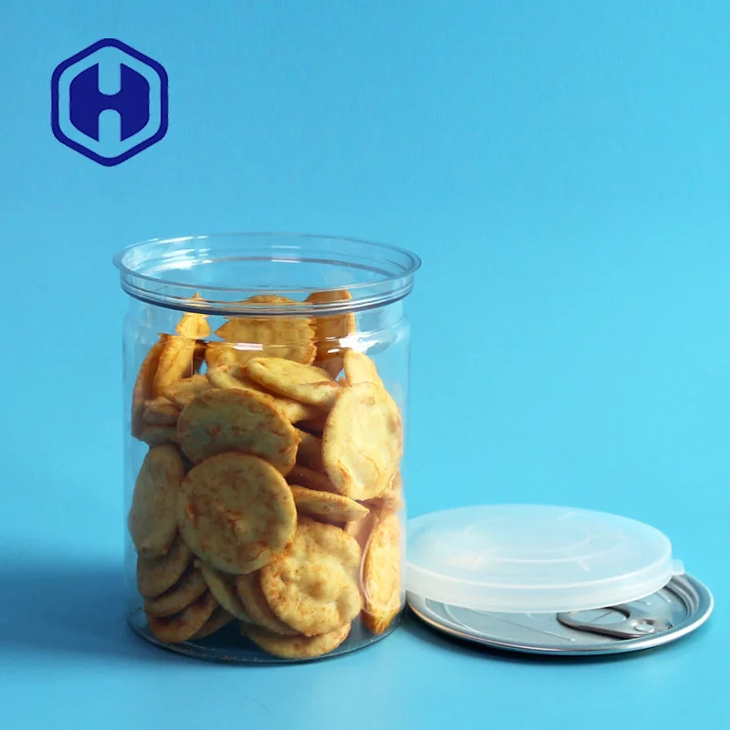 round transparent cashew biscuits canned food eoe plastic PET can with aluminum lid
