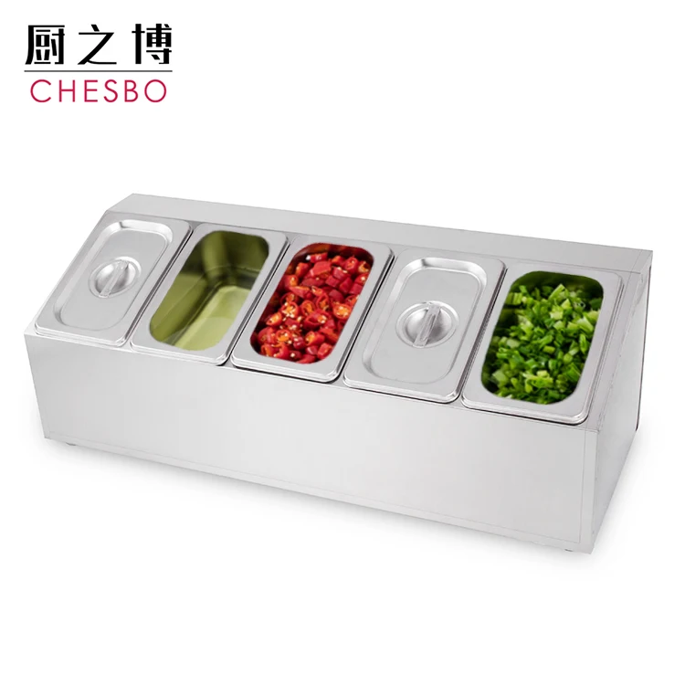 Buffet Restaurant Appliance Stainless Steel 5 grid Gastronorm Containers Vegetable food condiment container GN pan 1/9 holder