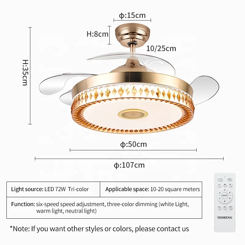 803S chandelier led fan light retractable LED ceiling fans light with remote control vintage ceiling light for home