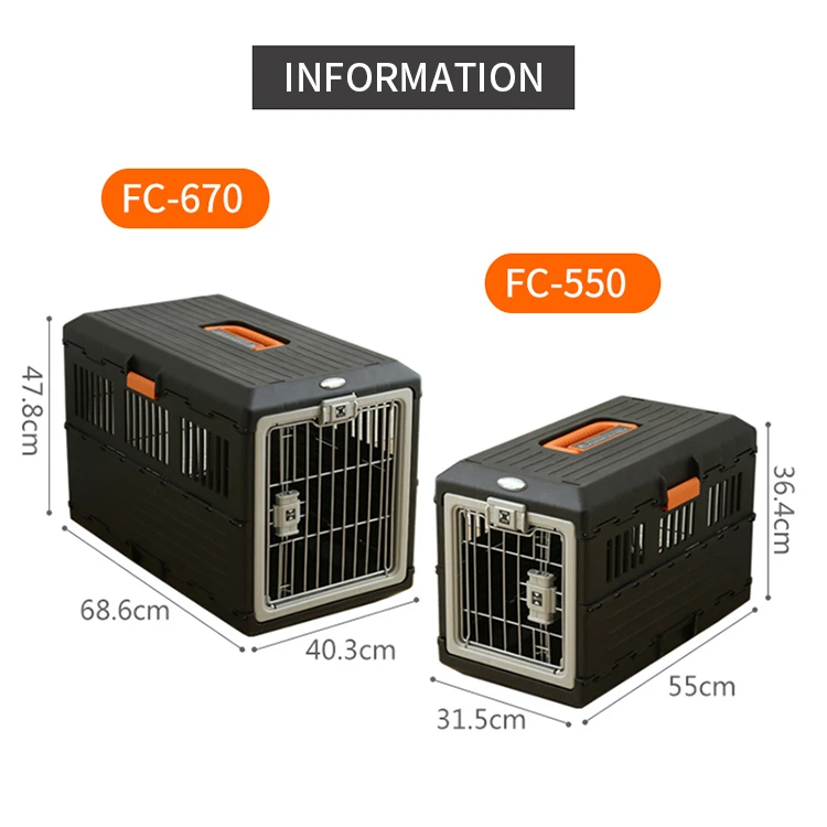 Relaxlines Foldable Plastic Pet Travel Flight Carrier Portable Pet Crate Traveling Dog Cage Box