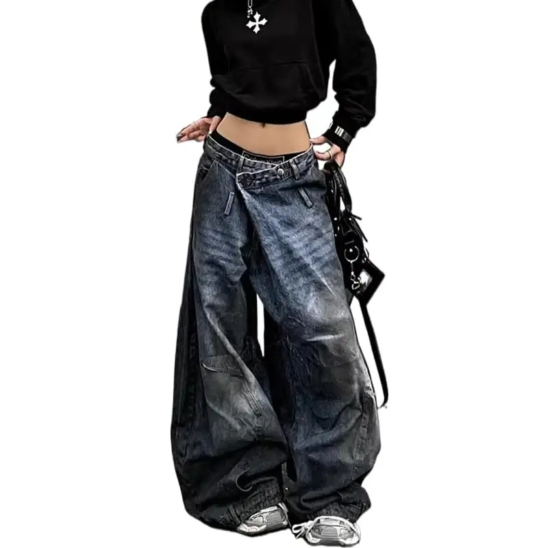 Unisex Fashion High Waist Straight Baggy Jeans Women Vintage Gothic Wide Leg Y2K Denim Pants Jeans