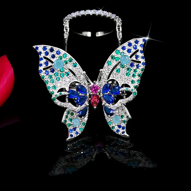 Trendy colorful lab grown Diamond encrusted active Butterflies flower shape Lovely high quality party rings for girls