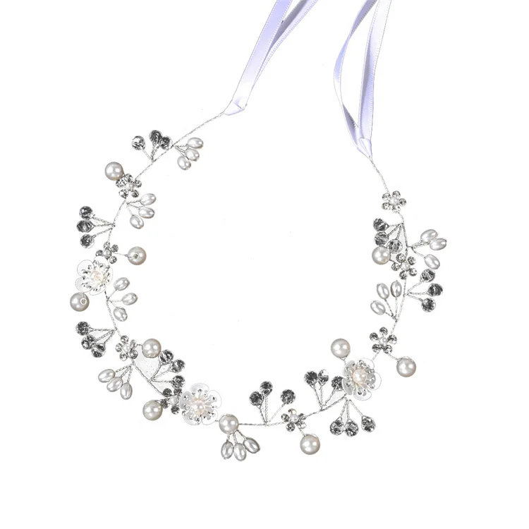 Women Adjustable Alloy Pearls Wedding Wreath Bridal Crown Headband Flower Garland Hairband