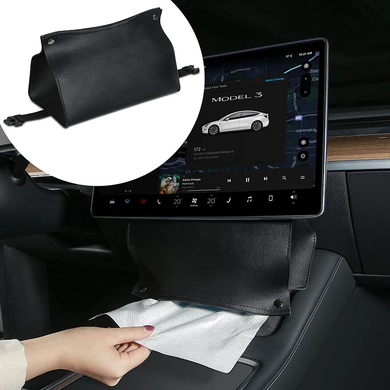 Car Tissue Holder Paper Towel Box For Tesla Model 3 Y Center Console Back Seat Armrest Screen Organizer Tissue Box