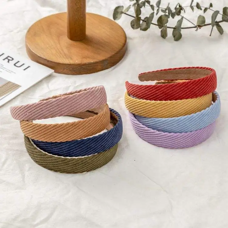 Simple baby girl hair accessories wholesale bundle vintage colorful corduroy headband hair bands for womens