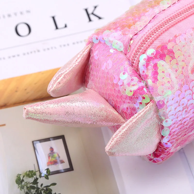 Student candy color sequin cartoon pencil case stationery storage bag laser plush pencil case wholesale