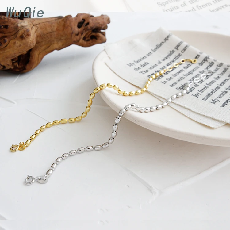 Wuqie S925 Sterling Silver Gold Plated Oval Bead Bracelet Wild Beaded Bracelet Bangles