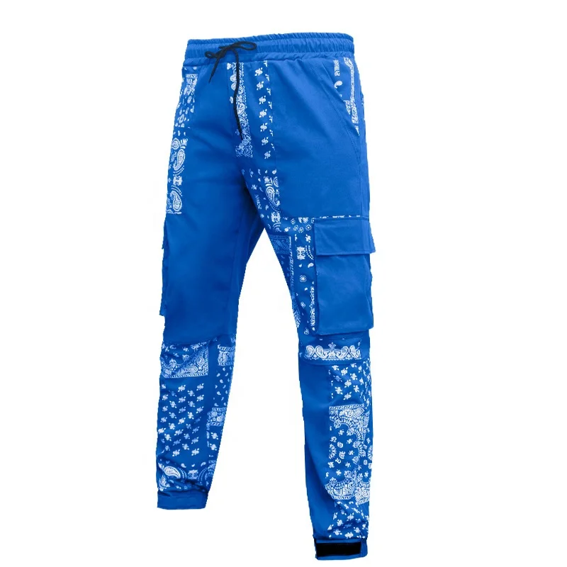 Wholesale Low MOQ Casual Sweatpants Overalls Wide Leg  Men Cargo Pants With Side Pockets Bandana Pant