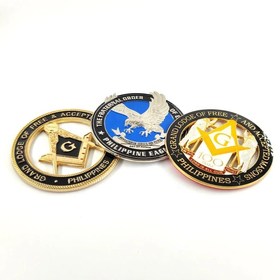 Masonic logo Eagle shape Manufacturer Gold or Silver planted 3D Cut Out Metal Car Emblem