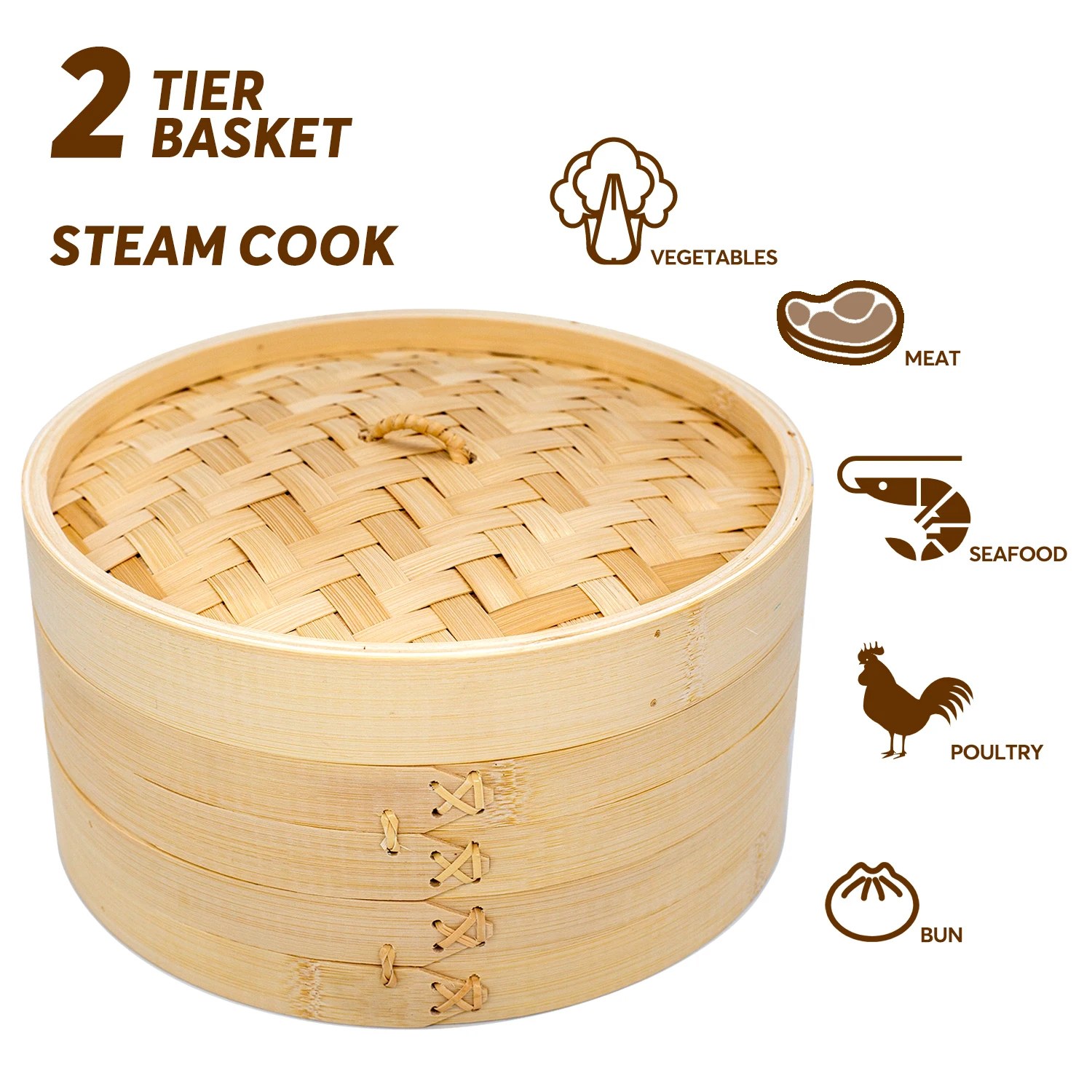 Small Dim Sum Bao Bun Commercial Bambu Food Steamer Vaporera Cooker 10 inch Bamboo Steamer Basket