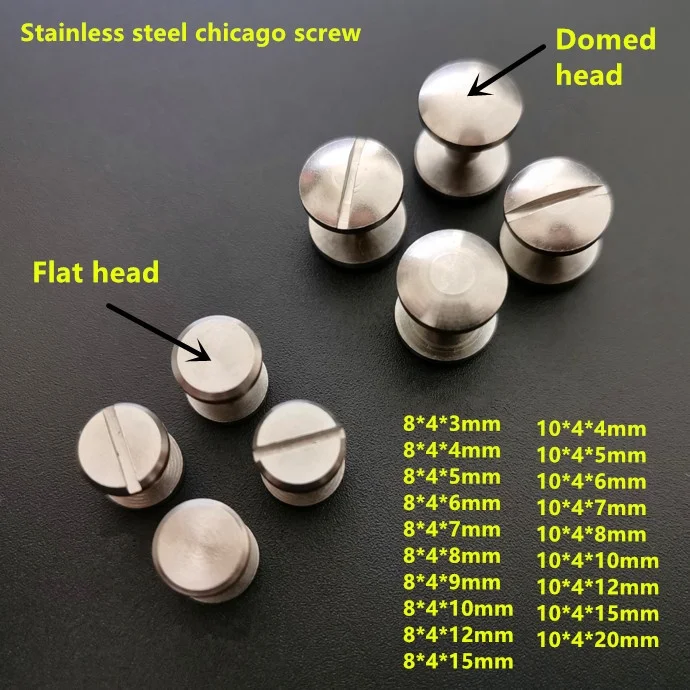 Stainless Steel Chicago Screws Studs Leather Belt Repair Screw Post Fastener domed and flat head