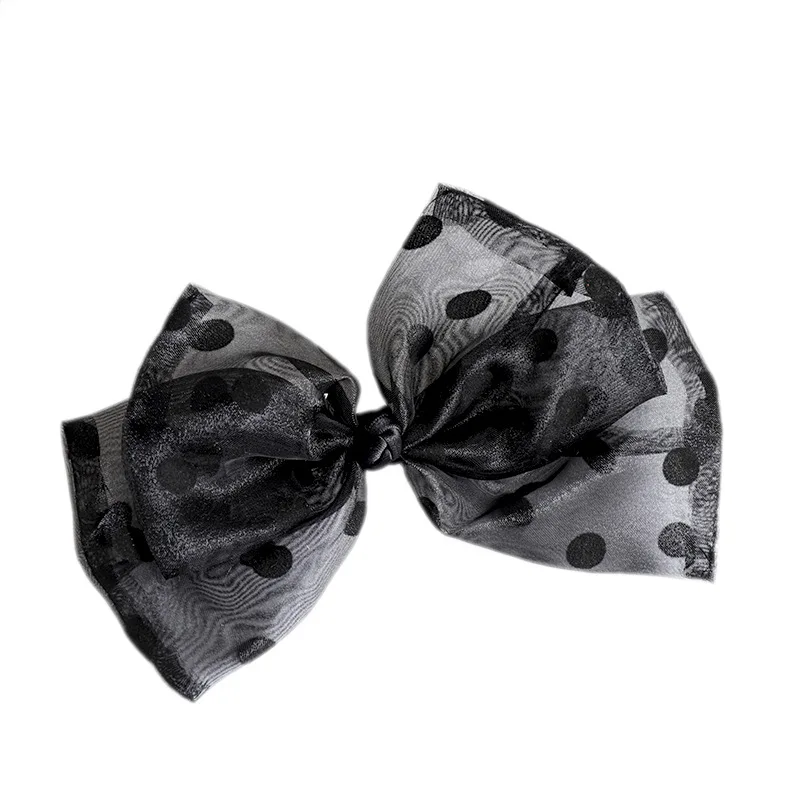 High Quality Women Korean Hairpin Hair Accessories Girls Ladies Black Mesh Big Bow Polka Dot Hair Clips