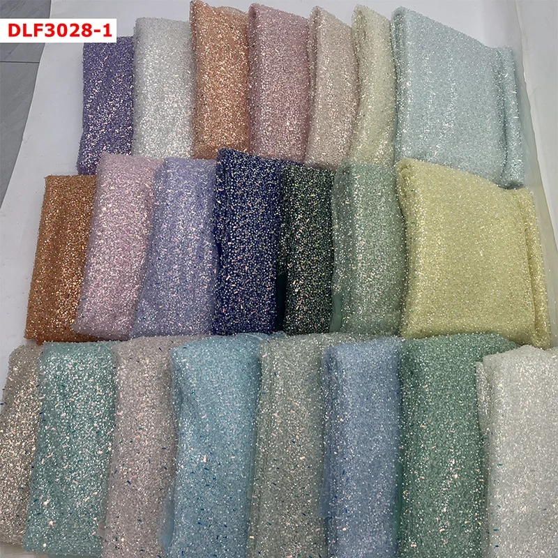 Gold Color 3D Sequin Tulle Net Lace Wedding Luxury Pearls and Sequins Lace Fabric for Women Party Dress