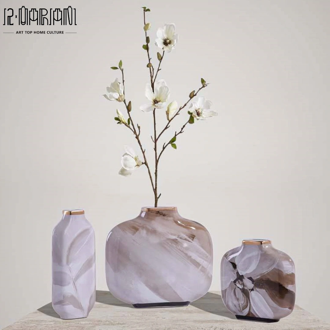Modern Marble Decal Ceramic Living Room Table Flower Vase for home decor