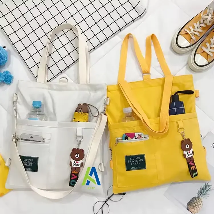 Girls School Tote Bag Large Capacity Canvas Shoulder Bags Ins Fashion Book Handbags For Class Knapsack