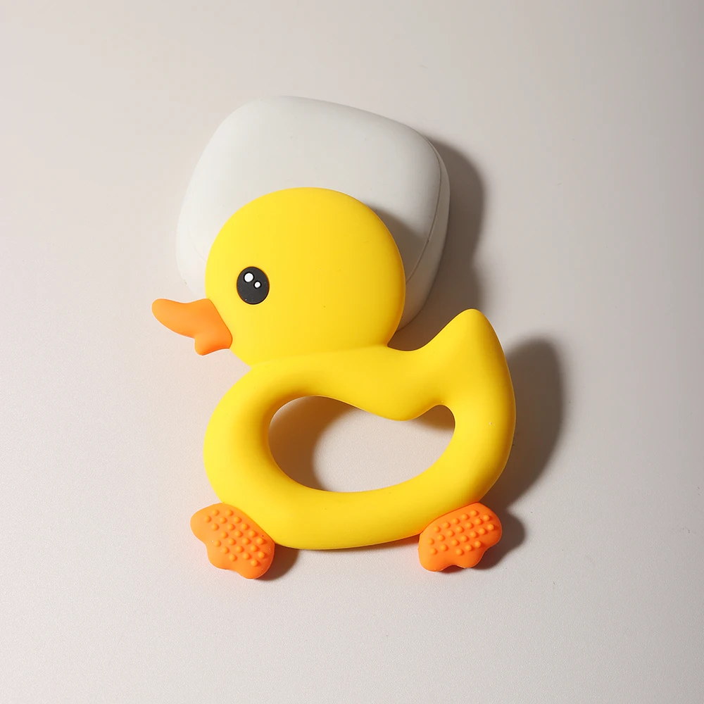 Cute cartoon animal Baby teething toy Food Grade Safe Silicone Toothbrush Teether sensory Toy duck shaped