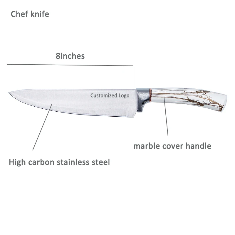 Professional PP Handle Stainless steel Kitchen Knife Sharp Chef Fruit Knives With Acrylic Block For Home