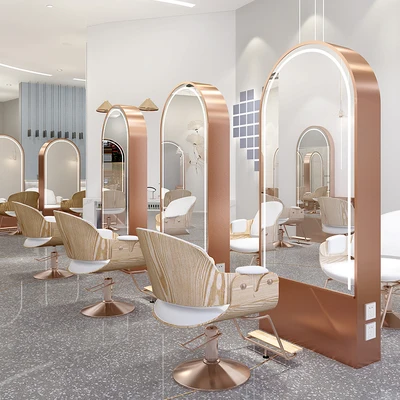 Modern New Barber Shop Mirror with LED Lamp Floor Full Body Hairdressing Mirror Hair Salon Barber Shop Special Mirror