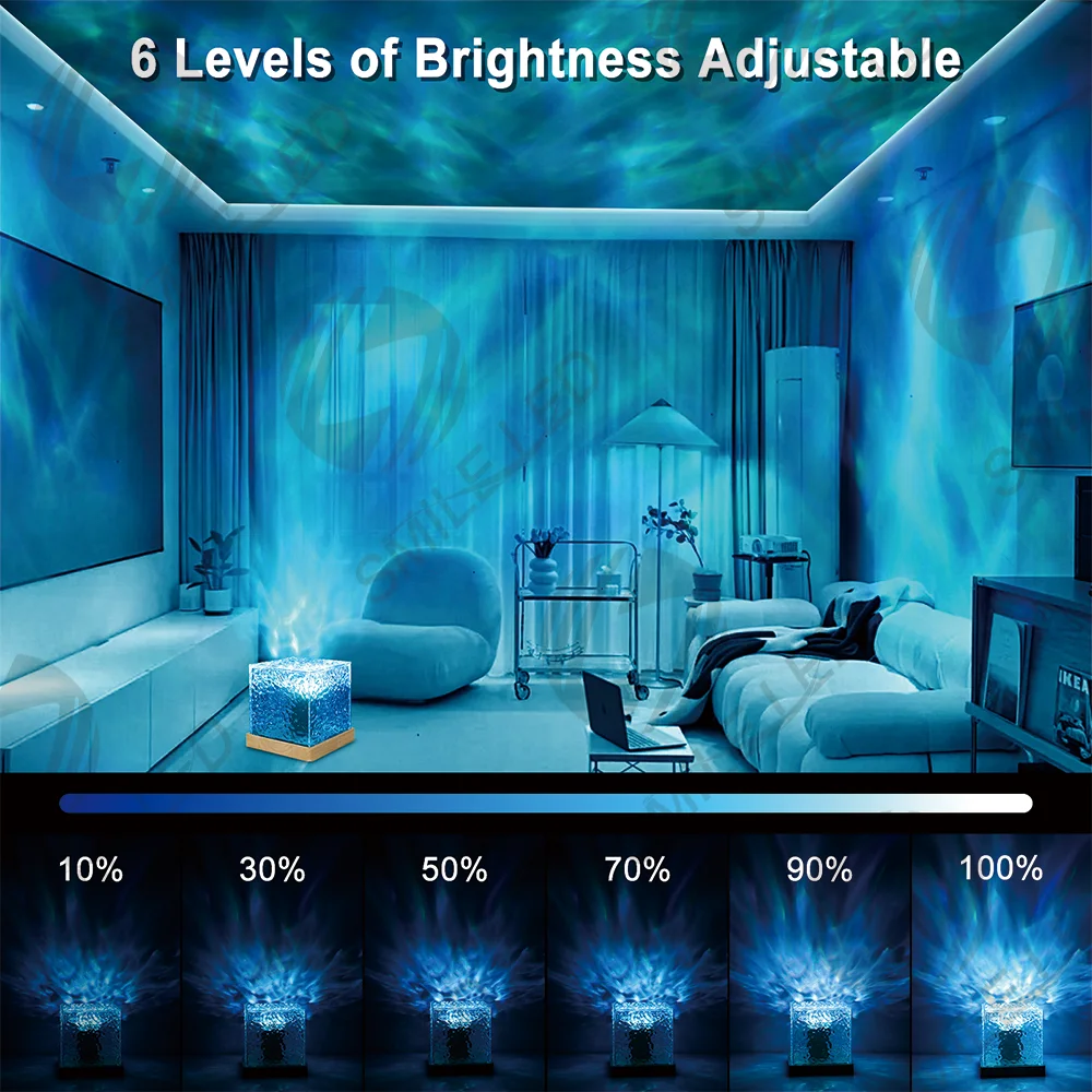 Square LED Crystal Table Lamp Dynamic water ripple Decorations light USB charge Adjustable Romantic Atmosphere lamp