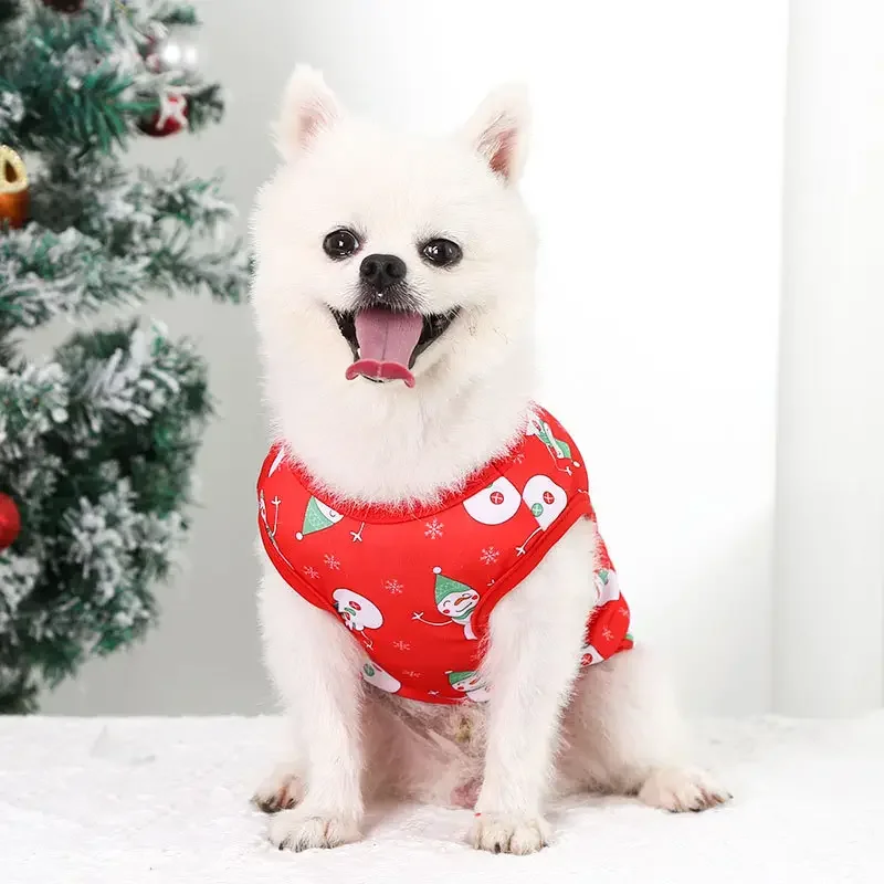 Christmas cat dog clothes pet clothing soft comfortable pajamas Christmas vest small and medium sized dog clothes