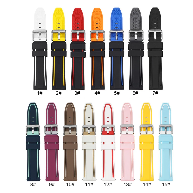 Wholesale Classics Sport Fashion Silicon Watch Belt Band 20mm 22mm 24mm 26mm Double color Silicone Watch Strap