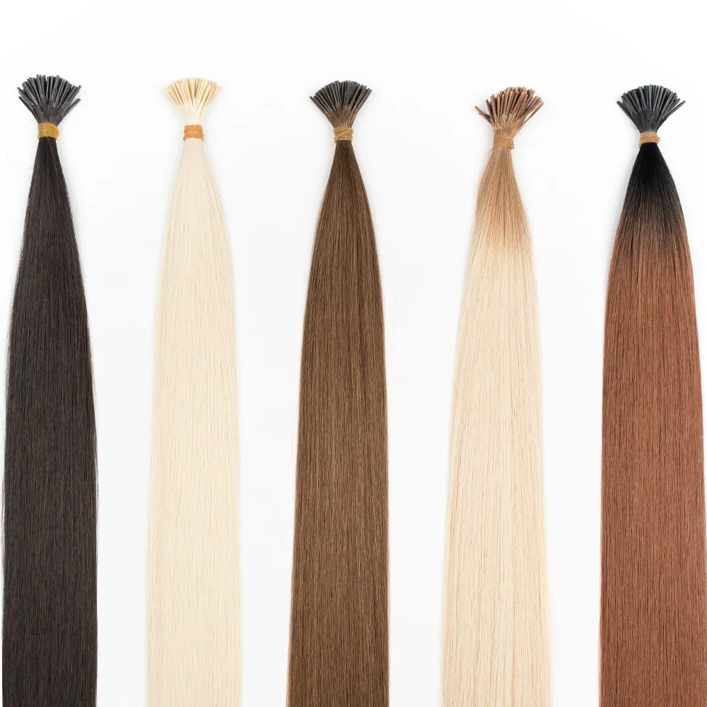 22 inch 50g black brown Pre-Bonded Bone straight silk high temperature fiber with closure I-Tip Stick synthetic Hair Extension