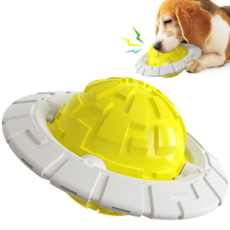 New design UFO interactive training rubber flying disk play toy squeaky pet dog chew toys with sound